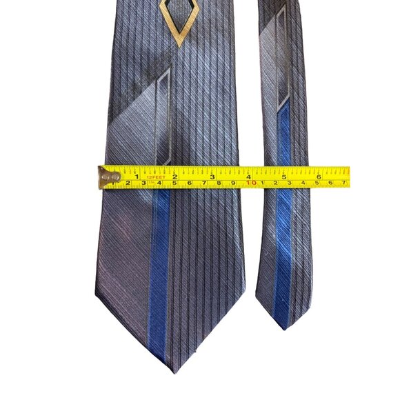 Meeting Street Mens Neck Tie 100% Silk Hanmae Silver Geometric Work Dad Gift - Picture 3 of 6